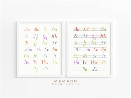 Cursive Letters, Cursive Alphabet, ABC Print, Preschoolers and Early Education Chart, Set of 2, Pastel Palette (DIGITAL DOWNLOAD) - Etsy