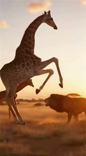Giraffe Kicks Lion Mid Chase
