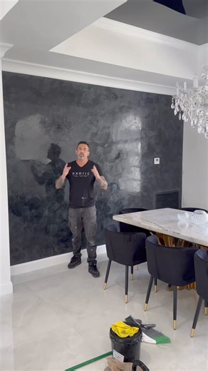 1.8K views · 29 reactions | Black venetian plaster accent wall in Dine room! | Exotic Wall Finishes and Design | Facebook