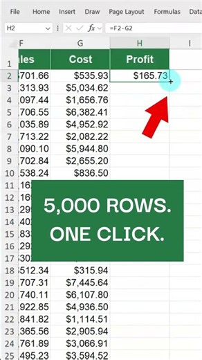 Fill a Formula Down 5,000 Rows in One Click #shorts