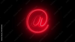At-sign internet technology symbol with waves in black background.E-mail at neon symbol .