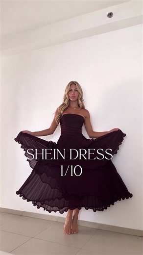 Every single pleat on this one 🍇 dark plum for fall weddings 🇺🇸 ID: UV52KR5 #sheinfinds #weddingguestdress #plumdress #creatorsearchinsights #bestdresses