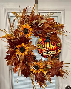 Fall Sunflower Wreath With Welcome Sign, Maple Leaves - Etsy Canada