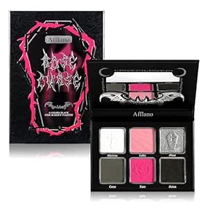 Afflano Goth Pink Eyeshadow Palette, Black Silver Pink Smokey Eyes Makeup Eyeshadow Pallet With Mirror, for Goth Girls Women Long Lasting Daily Valentine makeup, Emo Halloween Clown SFX Gothic Looks