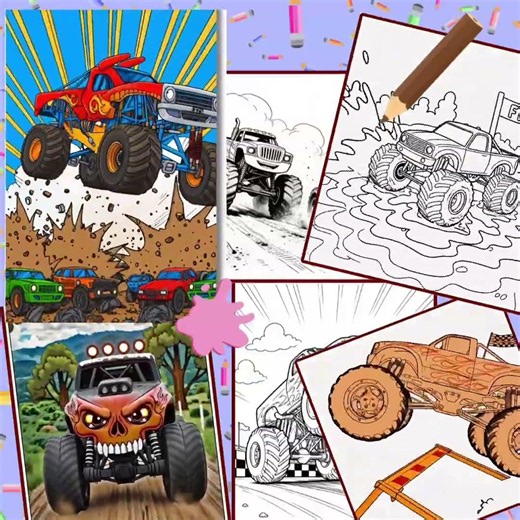Kids Monster Truck Coloring Pages | Digital Download and Printable PDF Avail @HizCollections Shop