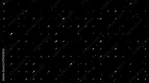Template animation of evenly spaced baby rattle symbols of different sizes and opacity. Animation of transparency and size. Seamless looped 4k animation on black background with stars