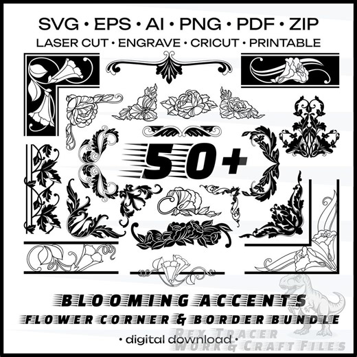 Floral Corner SVG Flower Border SVG Bundle Laser Cut Flower Botanical Corner Stencil Cricut Flower SVG Wedding Border Svg Decorative Corner - Etsy