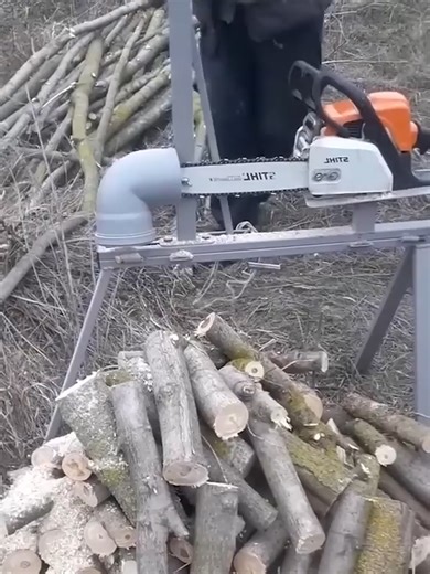 Homemade Chainsaw Cutting Machine for Firewood Preparation