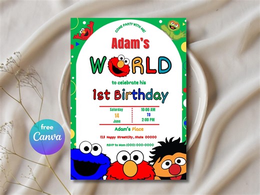 Sesame Street Birthday Invitation Template | Editable Canva Invite | Printable 1st Birthday Party | Instant Download - Etsy