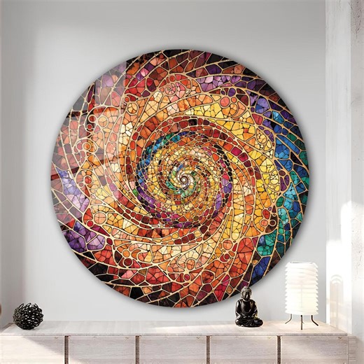 Tempered Glass Wall Art-stained Look Round Wall Art Gift-circle Wall Art-tempered Glass Art-glass Wall Decor-abstract Glass Art-round Decor - Etsy