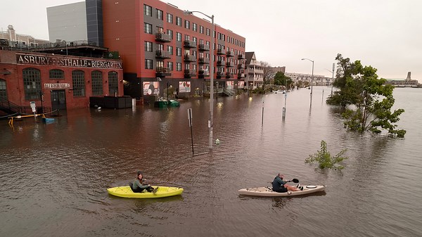 Flooding in Asbury Park: Kayakers glide over Lake Avenue