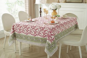 Pink Floral Block Print Tablecloth, Cotton Table Cover, Rectangle Table Cloth, Christmas Table Cloth, Garden Party and Wedding Tablecloth - Etsy