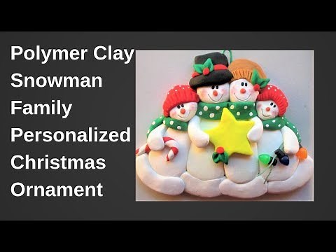 Polymer clay snowman family Christmas ornament