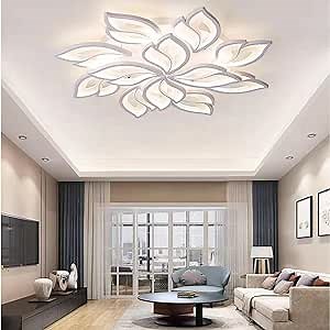 Garwarm Modern Ceiling Light,32” Dimmable LED Chandelier Flush Mount Ceiling Lights,Remote Control Acrylic Leaf Ceiling Lamp Fixture for Living Room Dining Room Bedroom Kitchen(90W /White)