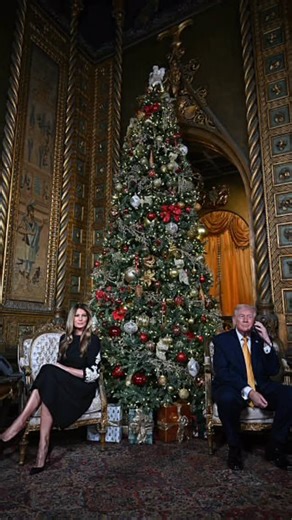 Melania Trump Fan Page on Instagram: "This evening our President and First Lady talked to children across the U.S. through the @noradsanta to see what they wanted for Christmas. I love seeing how happy @melaniatrump is talking to children. 🎄 (Our @flotus is wearing a beautiful @maisonvalentino dress this evening at @themaralagoclub ) #firstladymelaniatrump #eleganceandgrace #merryChristmas #noradsantatracker"