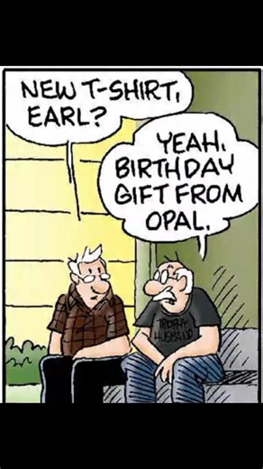 The man is frustrated with the pressure of living up to his "Trophy Husband" t-shirt, implying that he feels objectified or stereotyped as a husband. The humor lies in the unexpected twist on the typical "trophy wife" concept, where the man is the one wearing the label. #fblifestyle #picklescomichub #OpalandEarl #picklescomics #PickleMyLife #comiclife #comicworld | Comic World