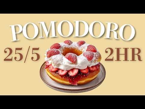 2-Hour Pomodoro Timer (25/5) · Study With Me 🍩 Strawberry Cream Donut | fluffy lo-fi jazz · focus