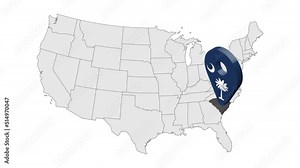 Location State of South Carolina on map USA. 3d State South Carolina flag map marker location pin. Map of United States of America showing different states. Animated map States of USA. 4K. Video Stock Video