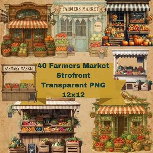 Farmers Market Store Front Clip Art . Transparent PNG. Shabby Chic, Rustic . Scrapbooking Sublimation Print on Demand Supplies - Etsy Australia