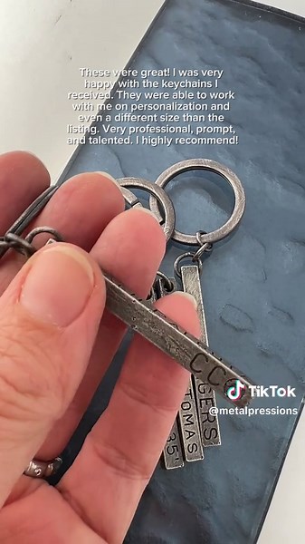 These were great! I was very happy with the keychains I received. They were able to work with me on personalization and even a different size than the listing. Very professional, prompt, and talented. I highly recommend! #MetalPressions #PersonalizedJewelry #jewelrydesign #keychainsforyou #personalizedkeychains #personalizedgift