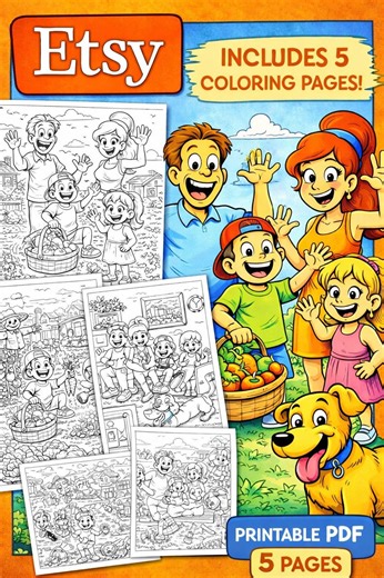 Funny Cartoon Family Coloring Pages | 5 Printable Pages | Cute Cartoon Style | Relaxing Coloring Book - Etsy