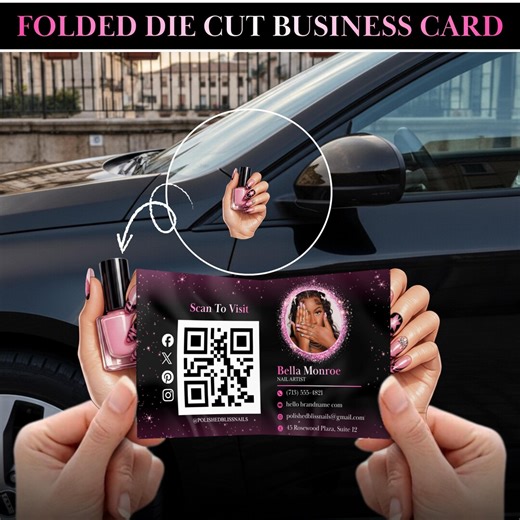 Nail Tech Business Card Template, Editable Folded Buisness Card Design for Beauty, Printable Trendy Business Card, Canva QR Code Card - Etsy