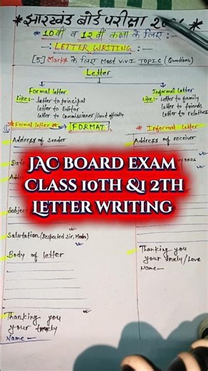 Letter writing format for class 10th and 12th। jac board exam 2026 । letter writing English।#letter