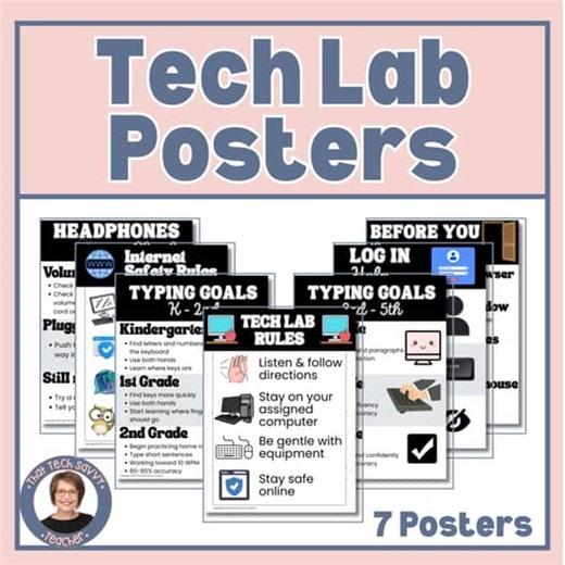 Tech Lab Posters | Lab Rules, Internet Safety, Typing Goals, Log In   | K-5