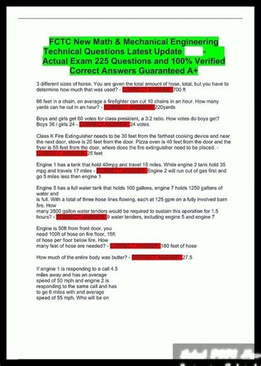 Latest FCTC New Math Mechanical Engineering Technical Questions Latest Update Actual Exam 225 Que vi