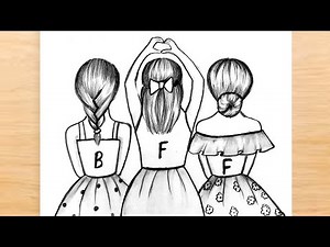 Best Friends Drawing / BFF Drawing Easy Step by Step / Friendship Day Drawing / Pencil Drawing
