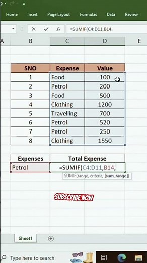 The SUMIF Formula = SUMIF (range, criterion, sum range) #excel #excelfunctions #exceltricks #career
