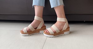 Watch 2020 Cork Wedge Sandals with Elastic Band on Amazon Live