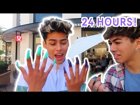 WEARING LONG ACRYLIC NAILS FOR 24 HOURS!! CHALLENGE