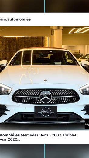 Sam Automobiles on Instagram: "Mercedes Benz E200 Cabriolet Model year 2022 Import year 2025 Mileage 3000 kms Japan auction grade 5A Diamond white metallic color with white/black nappa leather interior and red soft top It include following options: •Apple carplay •Android auto •Adaptive cruise control •Active parking assist •Driving package •Memory package with lumbar support •Heating in head area •Paddle shifters •Head-up display •360degree camera •Dynamic LED headlamps •AMG line exterior •AMG 