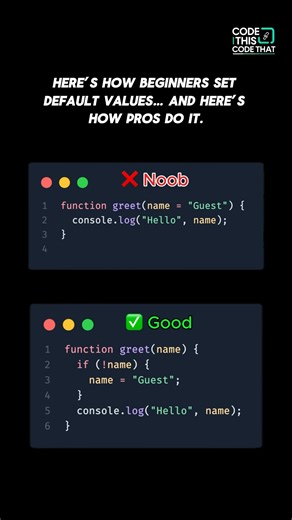 JS Tip: Default Parameters the PRO Way! 🚀 #coding #javascript #jstips #frontend