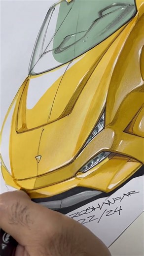 Designing a Yellow Supercar with Just 2 Markers | Fast Concept Sketch Tutorial