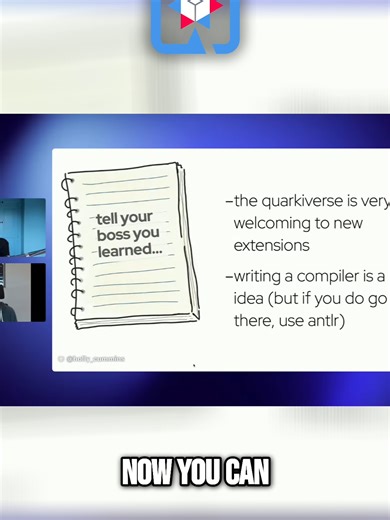 I Built a JVM Language: My Experience & Takeaways! Excerpts of Quarkus Insights #224: Six and a half ridiculous things to do with Quarkus See the full podcast: https://www.youtube.com/live/frDh2EIhRlI Transcript: Now you can say you've written your own JVM language that can work with JVM Yeah exactly So it's it's like one of those accomplishments that you probably shouldn't have had but now I have it It's a resume enhancing activity Yeah So yeah So in terms of like the takeaways here the main ta