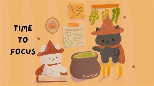 ADHD自习室 | 番茄钟 · 40/10 · 专注纯音乐 | 深度专注 | Study With Wizard Cat and Helper Bunny