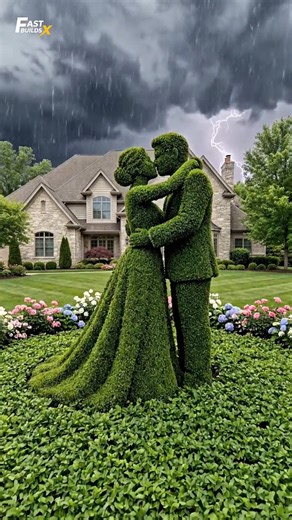 Insane Bride & Groom Topiary Transformation 😍🌿 | American Front Yard Magic #shorts