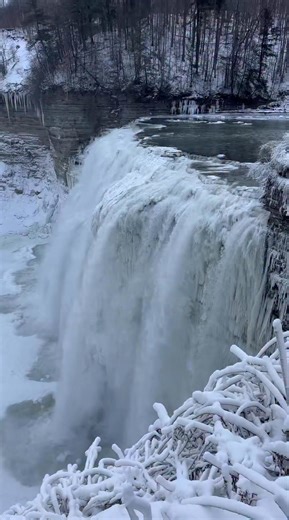 60 Seconds of Serenity (#2144): Each day I am sharing 60 seconds of nature to help “take the edge off” a bit. Frigid, yet beautiful today along the Genesee River at Letchworth State Park. The Middle Falls, once again, are becoming iced over quickly. | John Kucko Digital
