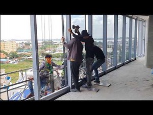 Full Process: Semi-Unitized Curtain Wall Installation! #construction #engineer