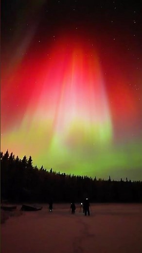 The aurora was so bright that the ground reflected its color. Crimson red aurora. #auroraborealis