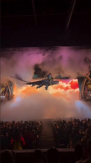 Toothless and Hiccup take flight during the Untrainable Dragon show at Universal Epic Universe!