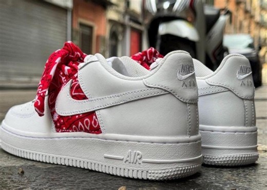 Custom-made Air Force 1 Sneakers in White, Green, and Red Bandana. - Etsy