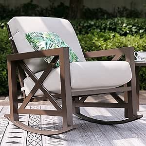 NATURAL EXPRESSIONS Outdoor Patio Rocking Chair, Metal Rocker Chair with 6.5'' Thick Olefin Cushions, Rocking Lawn Chair Rustproof Steel Frame for Outside, Indoor,Backyard,Porch,Poolside