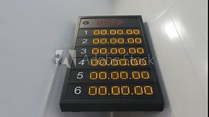 sports electronic digital scoreboard for swimming competition. The seconds of the start time of the athletes ran across the screen. Swimming of athletes at the championship