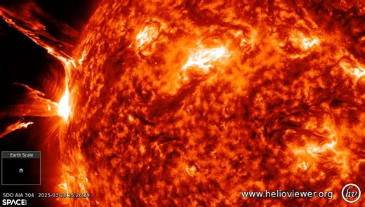 4.8K views · 96 reactions | Sunspot region AR4046 blasted an X1.1-class solar flare on March 28, 2025. It was accompanied by a spectacular filament eruption and coronal mass ejection (CME), according to Space.com. Read more https://space-com.visitlink.me/FwU_II NASA's Solar Dynamics Observatory captured the fireworks. Footage courtesy: NASA / SDO and the AIA, EVE, and HMI science teams, helioviewer.org | edited by Space.com's Steve Spaleta | Space.com | Facebook