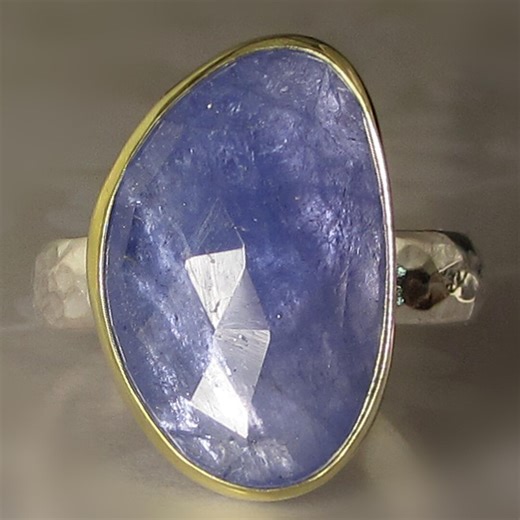 Rose Cut Tanzanite Ring: 18k Gold Bezel, Hammered Sterling Silver - Etsy