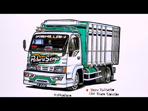 Menggambar Truk Elf Macan, truk Oleng,Truk Isuzu Elf Macan Peluru Senja #herukwinarko