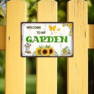 Welcome To My Garden, Rustic Metal Sign, Outdoor Garden Door Shed Yard Fence Decor ，Unique Gift 12X8 Inches (12X16 inches, YQ-241)
